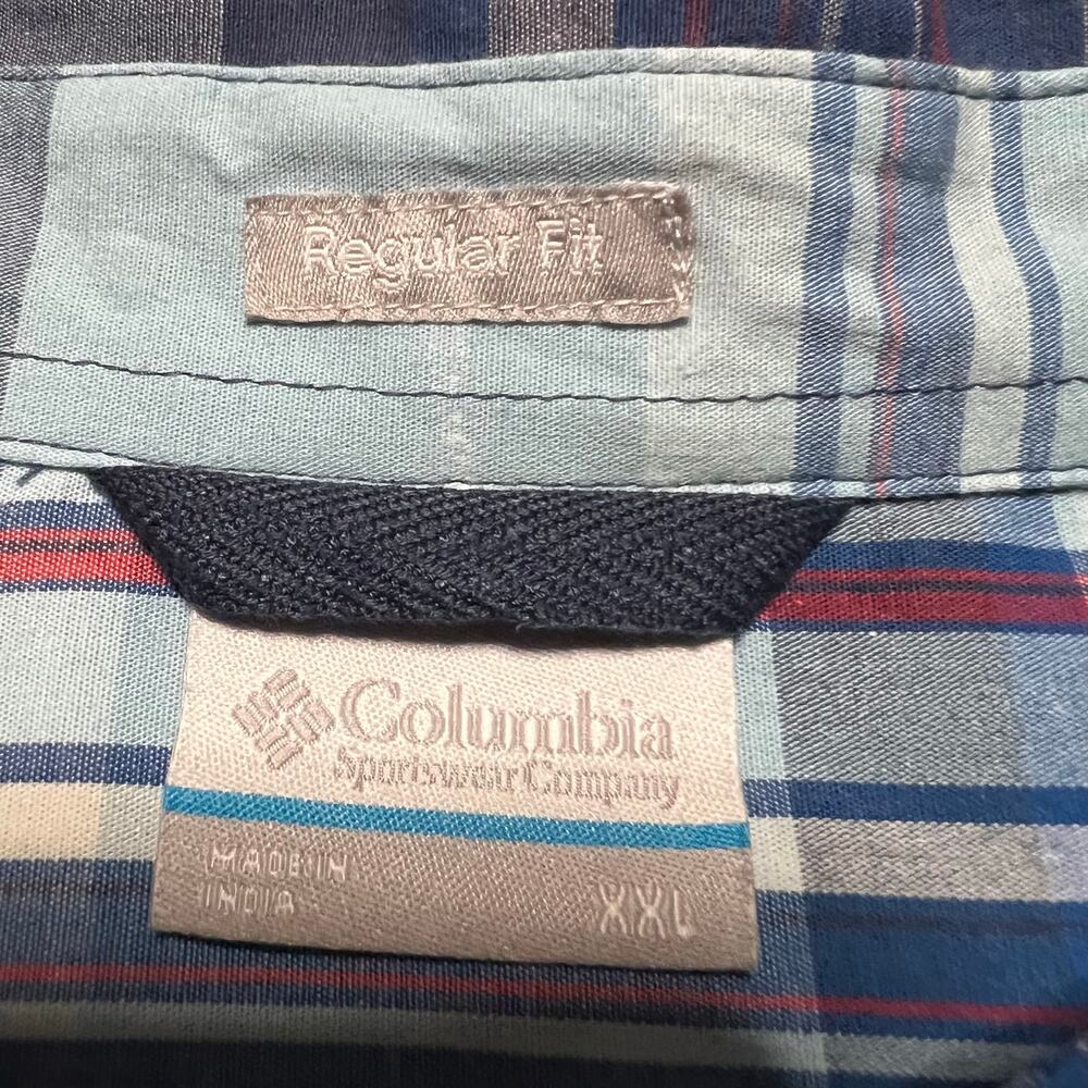 Columbia Shirt Mens XXL Button Up Blue Plaid Short Sleeve Regular - Picture 7 of 8